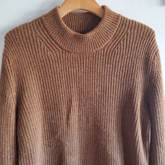 Gap Chunky Knit Mock Neck Sweater Wool Alpaca Blend Camel Brown Size M Cozy - Picture 3 of 13